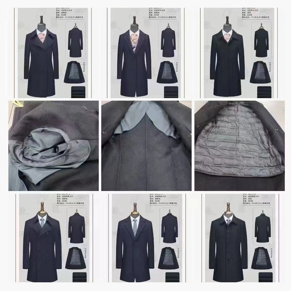 Down Thickened Men′ S Business Double-Breasted Wool Coat